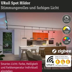 LED-spottivalaisin kiskoon Paulmann URail Smart Home Zigbee 3.0 Hildor, Ø18cm, 500lm, 7.5W, RGBW+, himmennettävä, 230V, mattamusta