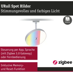 LED-spottivalaisin kiskoon Paulmann URail Smart Home Zigbee 3.0 Hildor, Ø18cm, 500lm, 7.5W, RGBW+, himmennettävä, 230V, mattamusta