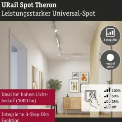 LED-spottivalaisin kiskoon Paulmann URail Theron, Ø6.2cm, 1100lm, 11W, 4000K, himmennettävä, 230V, mattamusta