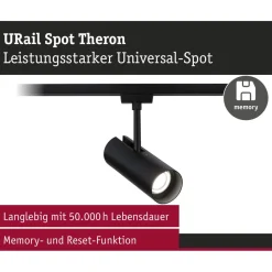 LED-spottivalaisin kiskoon Paulmann URail Theron, Ø6.2cm, 1100lm, 11W, 4000K, himmennettävä, 230V, mattamusta
