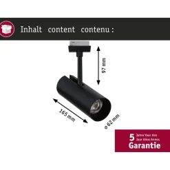 LED-spottivalaisin kiskoon Paulmann URail Theron, Ø6.2cm, 1100lm, 11W, 4000K, himmennettävä, 230V, mattamusta