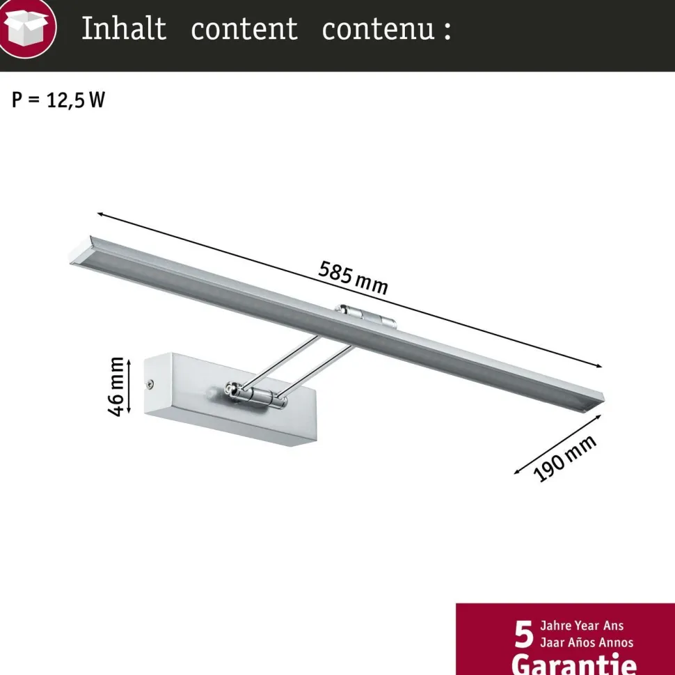 LED-tauluvalaisin Paulmann Galeria, 29cm, 2700K, 450lm, 5W, harjattu nikkeli/kromi