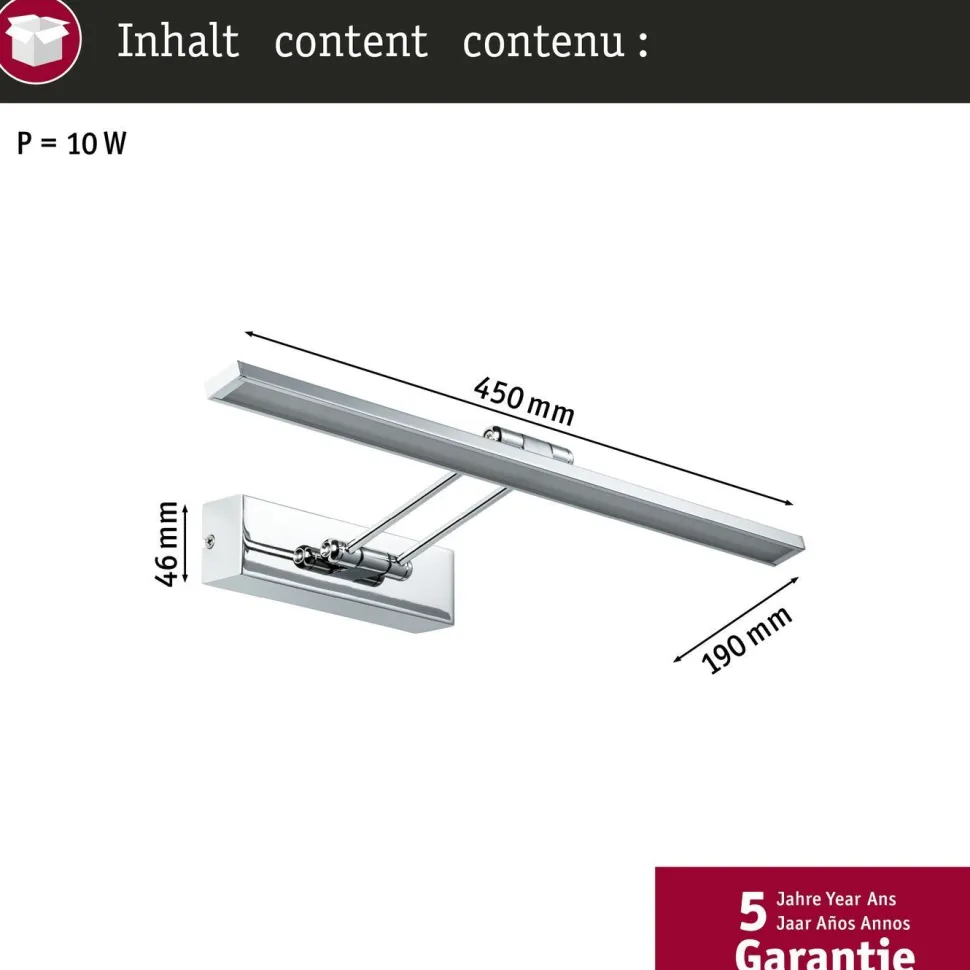 LED-tauluvalaisin Paulmann Galeria, 29cm, 2700K, 450lm, 5W, harjattu nikkeli/kromi