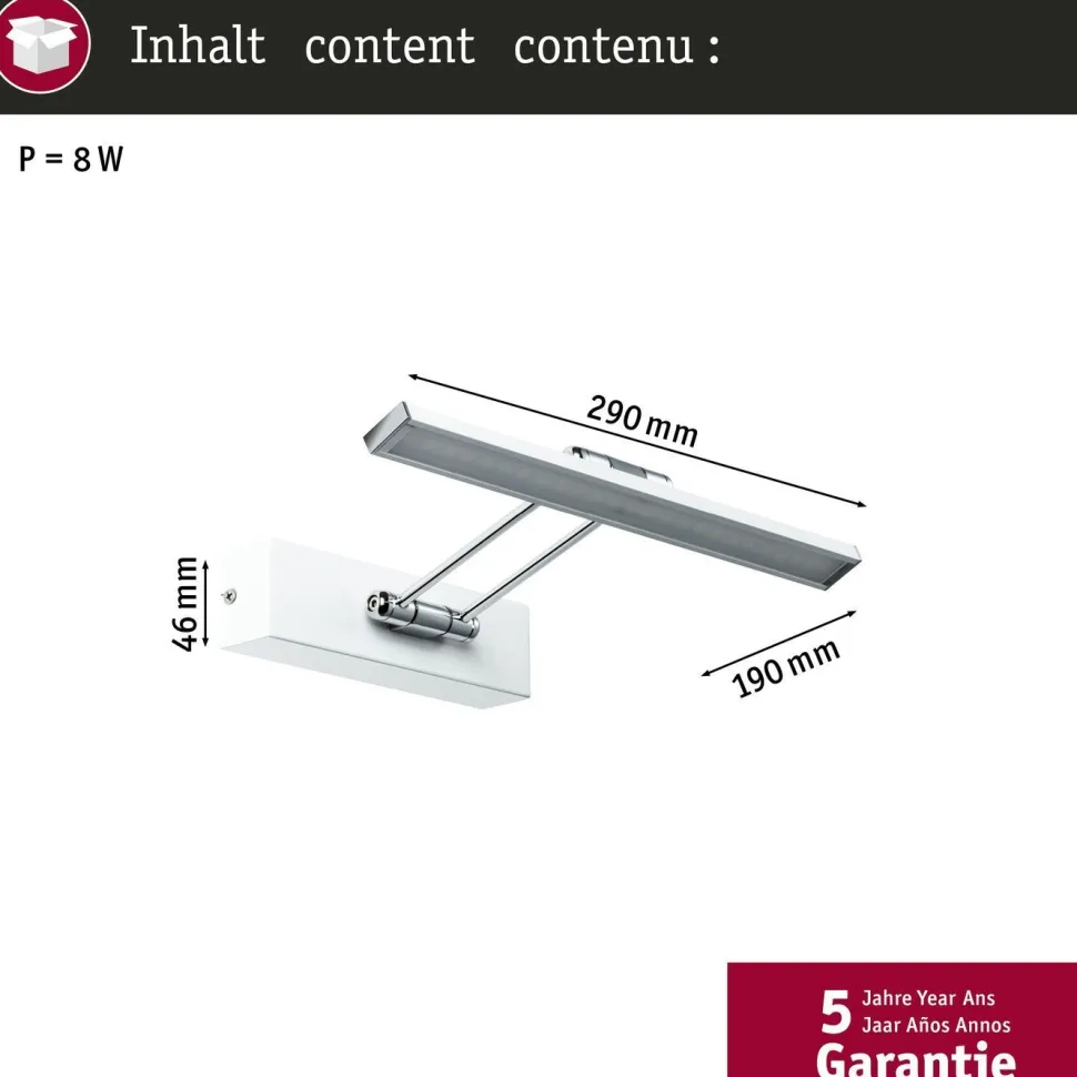 LED-tauluvalaisin Paulmann Galeria, 29cm, 2700K, 450lm, 5W, harjattu nikkeli/kromi