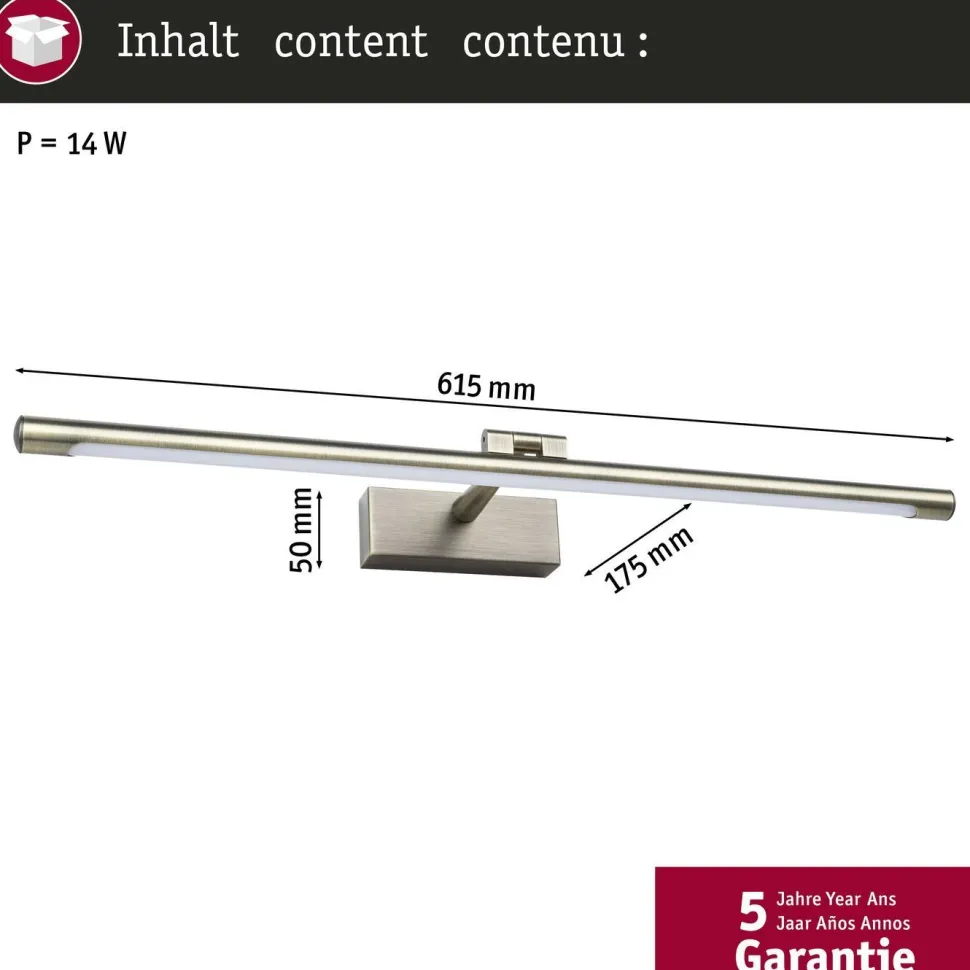 LED-tauluvalaisin Paulmann Mingo, 41.5cm, 3000K, 510lm, 9.5W, antiikkimessinki