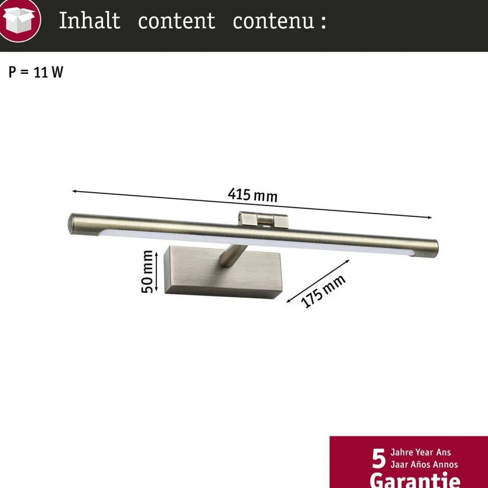 LED-tauluvalaisin Paulmann Mingo, 41.5cm, 3000K, 510lm, 9.5W, antiikkimessinki