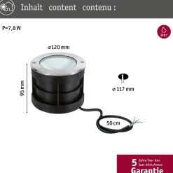 LED-terassivalaisin Paulmann Floor, IP67, 12cm, 3000K, rst