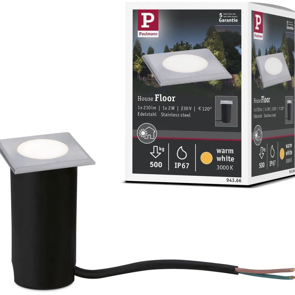 LED-terassivalaisin Paulmann House, IP67, 50x50mm, 3000K, 2W, 60lm, rst