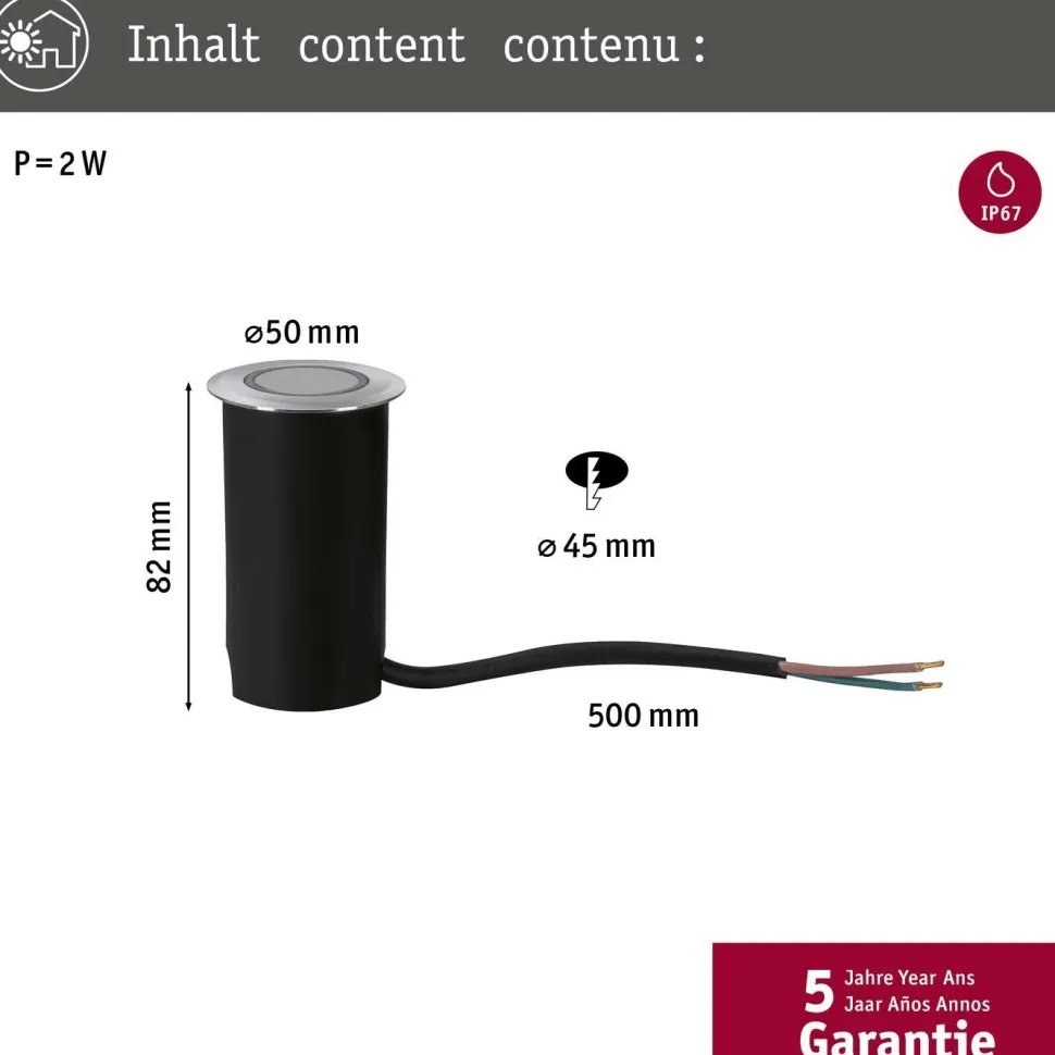 LED-terassivalaisin Paulmann, IP67, 50mm, 2200K, alumiini