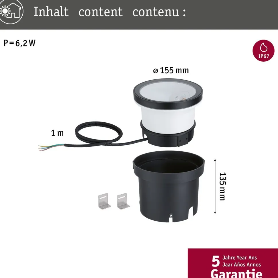 LED-terassivalaisin Paulmann Ocos, IP67, 17.7cm, 3000K, antrasiitti