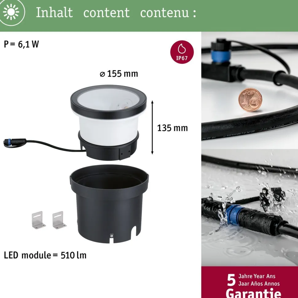 LED-terassivalaisin Paulmann Plug & Shine Ocos, IP67, 3000K, antrasiitti