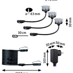 LED-terassivalaisinsarja Paulmann Plug & Shine Floor, IP67, 2200K, 3x2W, hopea