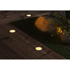LED-terassivalaisinsarja Paulmann Plug & Shine Floor, IP67, 2200K, 3x2W, hopea