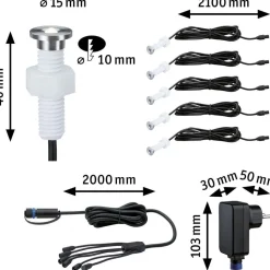 LED-terassivalaisinsarja Paulmann Plug & Shine MicroPen II, 5-osainen, IP67, 3000K, hopea