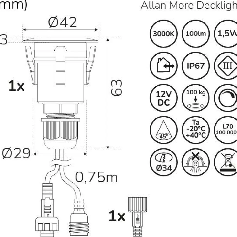 LED-terassivalo Llitt Allan More Decklight, alumiini