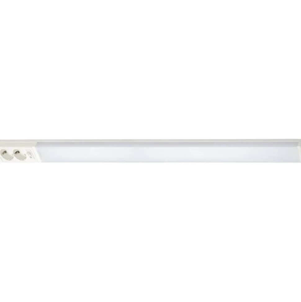 LED-työpistevalaisin Airam Handy 1100, 14W/830/840, 1100x74mm, 2-osainen pistorasia+kytkin, IP21, valkoinen/opaali