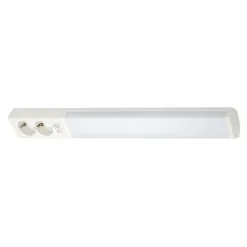 LED-työpistevalaisin Airam Handy 550, 8W/830/840, 550x74mm, 2-osainen pistorasia+kytkin, IP21, valkoinen/opaali