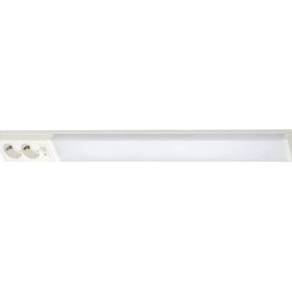LED-työpistevalaisin Airam Handy 750, 11W/830/840, 750x74mm, 2-osainen pistorasia+kytkin, IP21, valkoinen/opaali