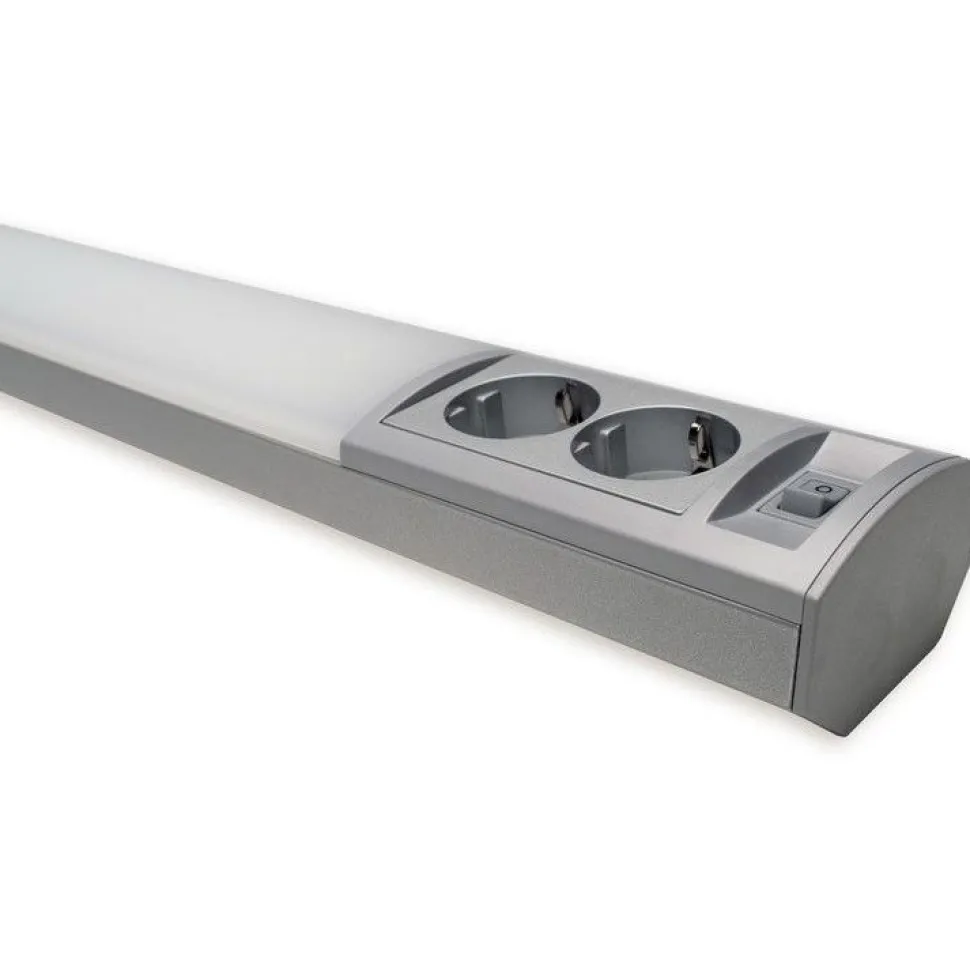 LED-työpistevalaisin Ensto Ami ALH122L550 9W/830/840 550 mm 2-osainen pistorasia + kytkin harmaa
