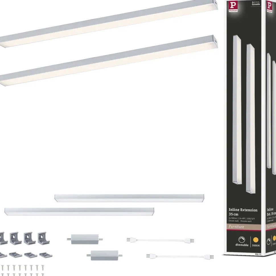 LED-työpistevalaisin jatkosarja Paulmann Inline 350x26mm 3000K 4W 350lm himmennettävä liiketunnistin mattavalkoinen, 2kpl/pkt