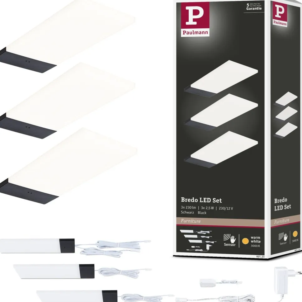LED-työpistevalaisin Paulmann Bredo 80x190mm liiketunnistin 4000K 2.5W 180lm musta, 3kpl/pkt