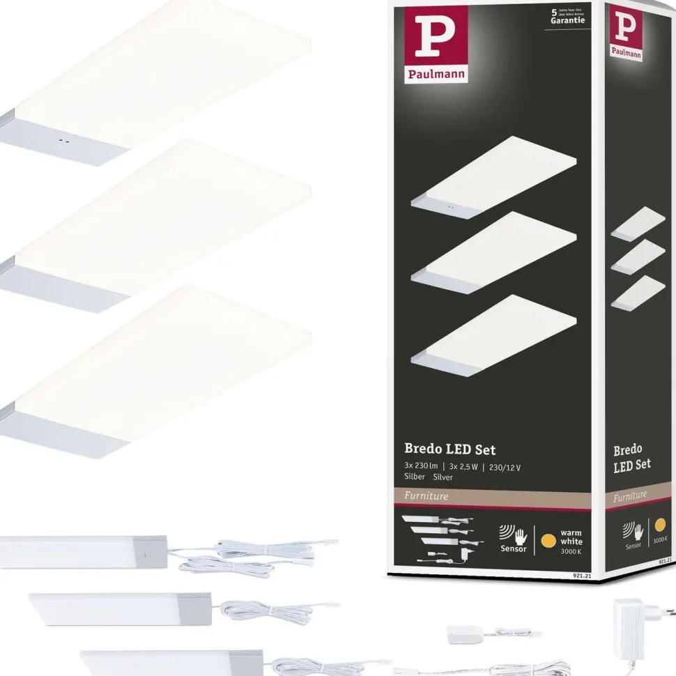 LED-työpistevalaisin Paulmann Bredo 80x190mm liiketunnistin 4000K 2.5W 180lm musta, 3kpl/pkt