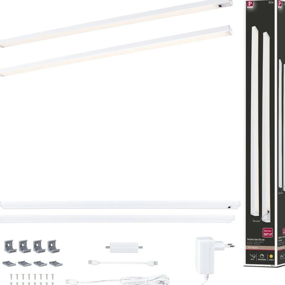 LED-työpistevalaisin Paulmann Inline 350x26mm 3000K 4W 350lm himmennettävä liiketunnistin aloitussarja mattakromi, 2kpl/pkt