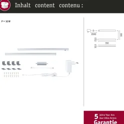 LED-työpistevalaisin Paulmann Inline 350x26mm 3000K 4W 350lm himmennettävä liiketunnistin aloitussarja mattakromi, 2kpl/pkt