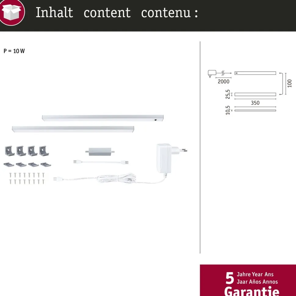 LED-työpistevalaisin Paulmann Inline 350x26mm 2700-6500K 4W 350lm liiketunnistin aloitussarja mattavalkoinen, 2kpl/pkt
