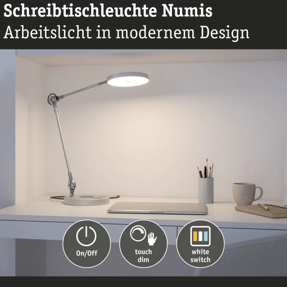 LED-työpöytävalaisin Paulmann Numis, 44cm, 1000lm, 11W, säädettävä värilämpötila, hopea