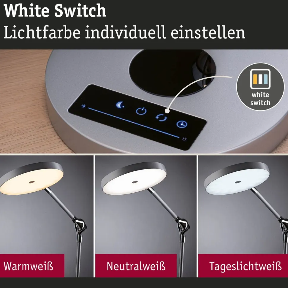 LED-työpöytävalaisin Paulmann Numis, 44cm, 1000lm, 11W, säädettävä värilämpötila, hopea