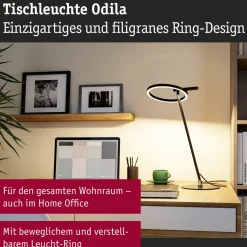 LED-työpöytävalaisin Paulmann Odila, 48.5cm, 650lm, 10.4W, säädettävä värilämpötila, mattamusta/kromi