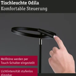 LED-työpöytävalaisin Paulmann Odila, 48.5cm, 650lm, 10.4W, säädettävä värilämpötila, mattamusta/kromi