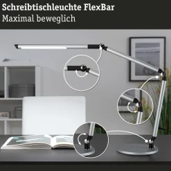 LED-työpöytävalaisin Paulmann FlexBar 3-Step-Dim, 36.2cm, 700lm, 9.5W, säädettävä värilämpötila, mattahopea