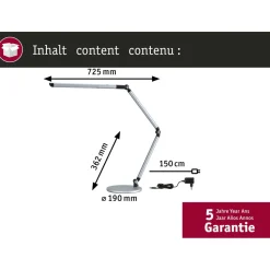 LED-työpöytävalaisin Paulmann FlexBar 3-Step-Dim, 36.2cm, 700lm, 9.5W, säädettävä värilämpötila, mattahopea
