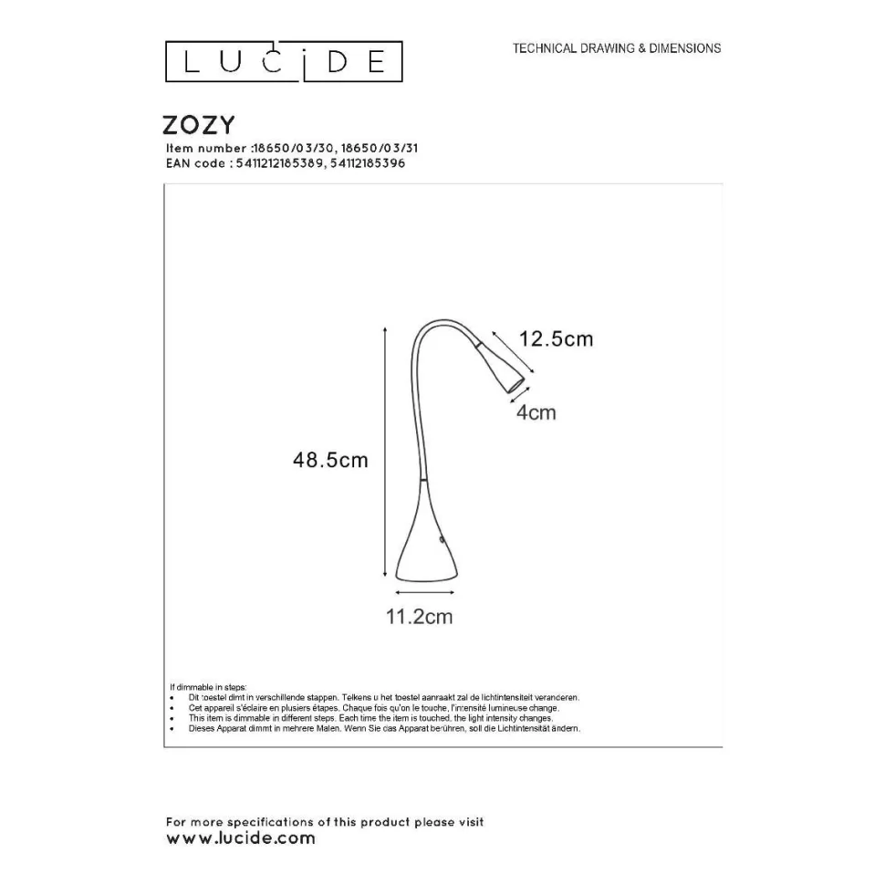 LED-työpöytävalaisin Lucide Zozy Ø11,5x70cm 3W himmennettävä musta