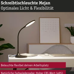 LED-työpöytävalaisin Paulmann Mejan, 60.4cm, 4000K, 1200lm, 15W, mattavalkoinen