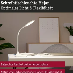 LED-työpöytävalaisin Paulmann Mejan, 60.4cm, 4000K, 1200lm, 15W, mattavalkoinen