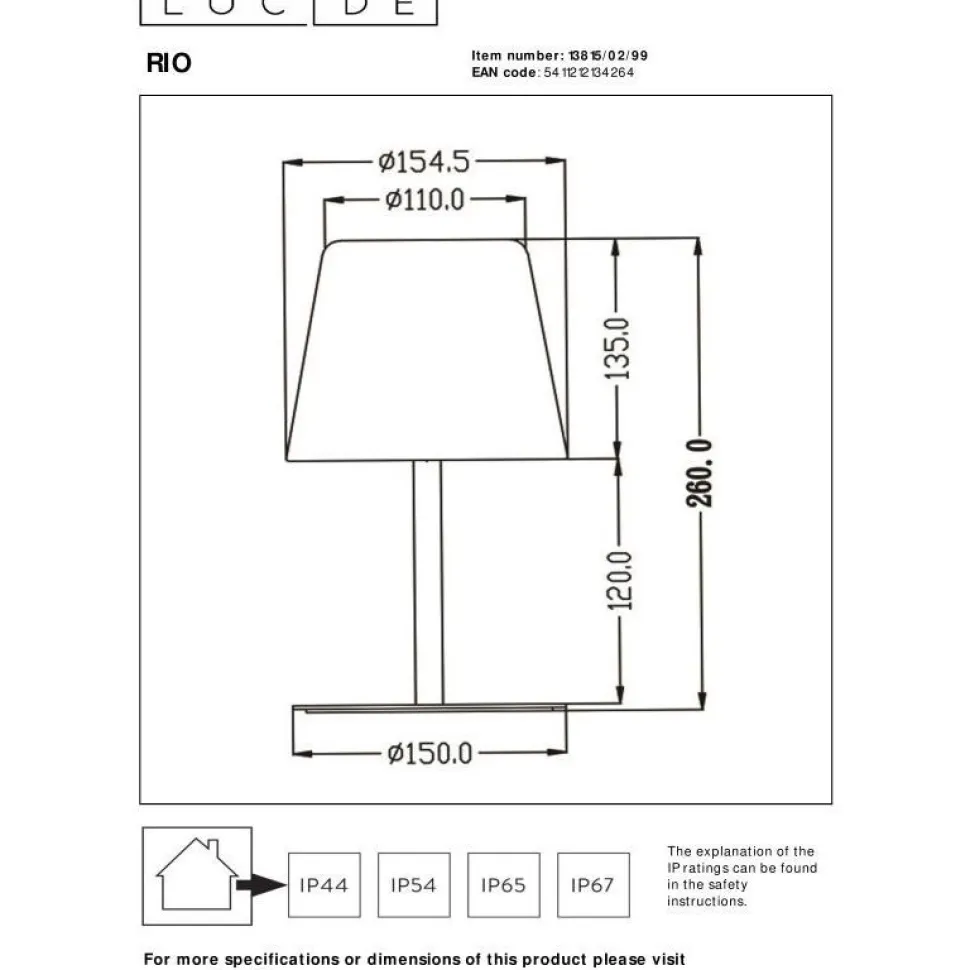 LED-ulkopöytävalaisin Lucide Rio RGB, USB-ladattava, himmennettävä, värinvaihto-ominaisuus