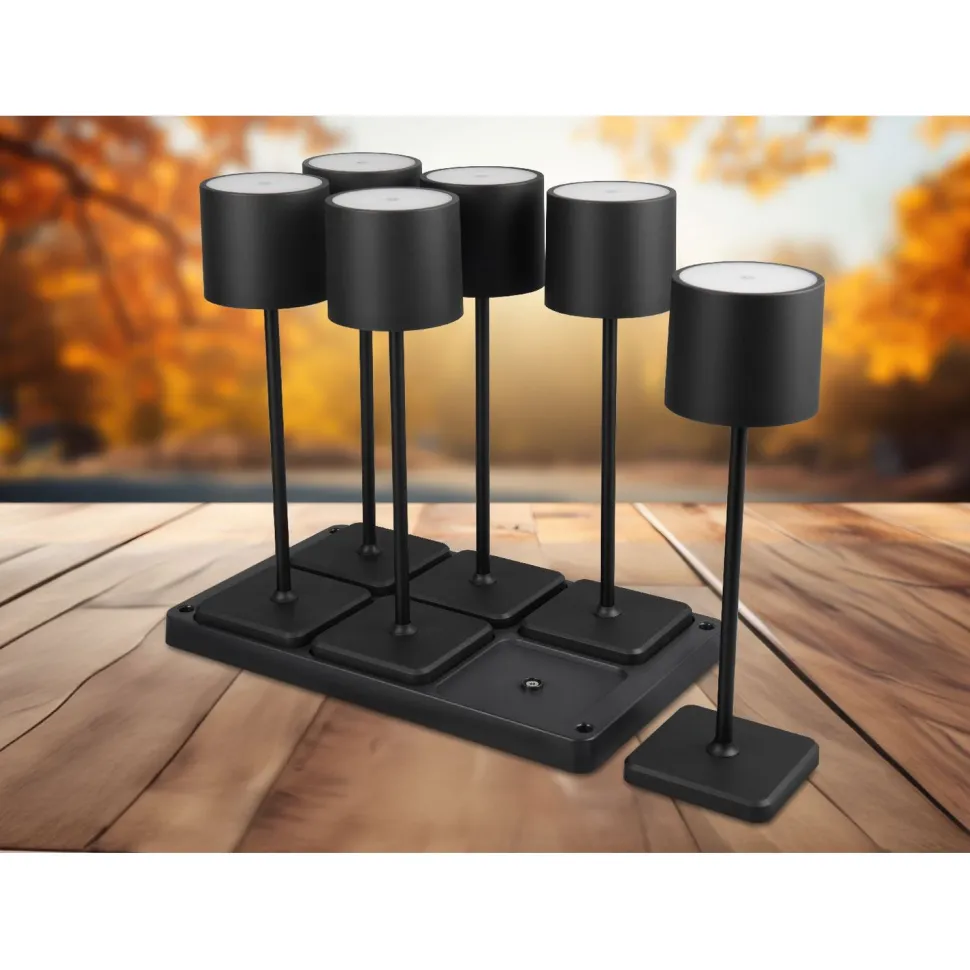 LED-ulkopöytävalaisin Trio Fernandez, 6-os, harmaa, ladattava