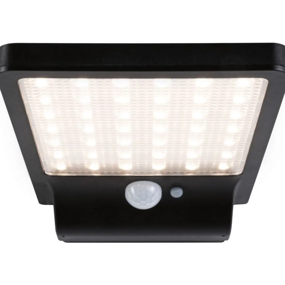LED-ulkoseinävalaisin aurinkokennolla Paulmann Solveig, IP44, 3000K, liike- ja hämärätunnistin, musta