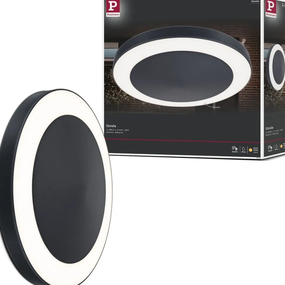 LED-ulkoseinävalaisin liike- ja hämärätunnistimella Paulmann Circula, Smart Home Zigbee 3.0, IP44, 32cm, antrasiitti