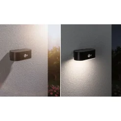 LED-ulkoseinävalaisin aurinkokennolla Paulmann Adya, IP44, 3000K, liiketunnistin, musta