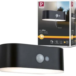 LED-ulkoseinävalaisin aurinkokennolla Paulmann Adya, IP44, 3000K, liiketunnistin, musta
