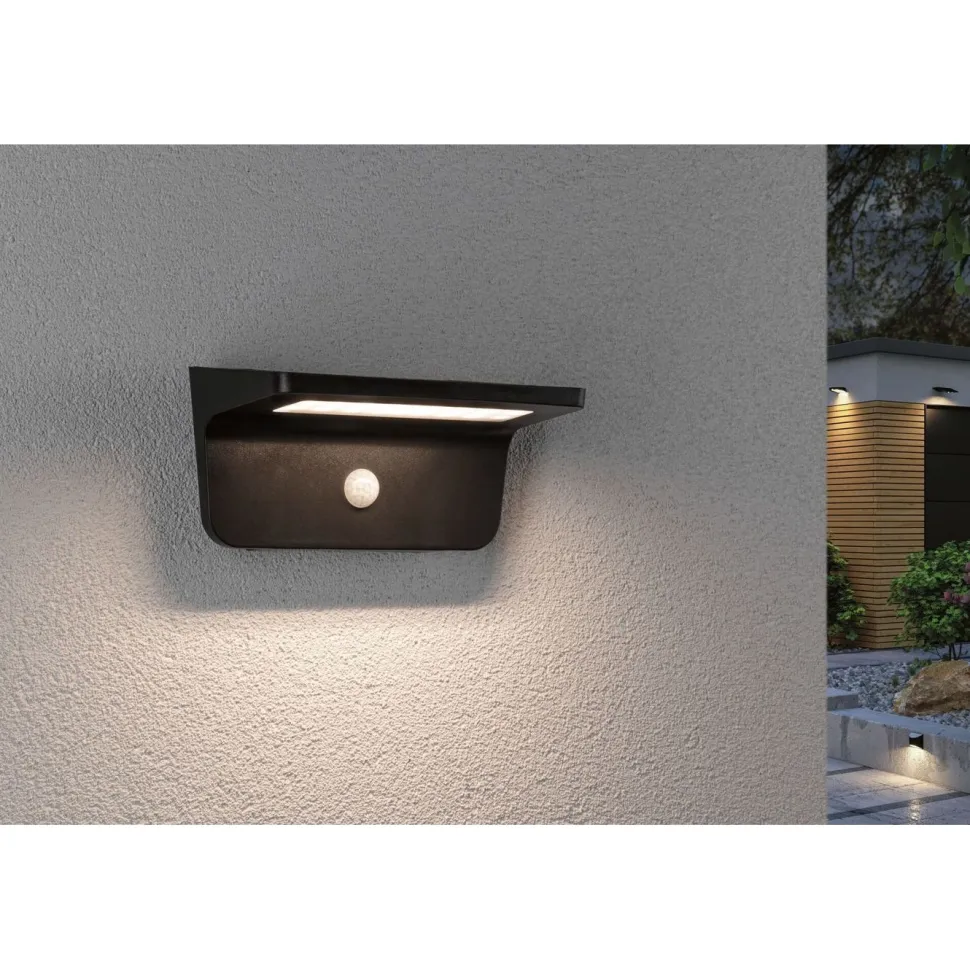 LED-ulkoseinävalaisin aurinkokennolla Paulmann Cyrus, IP44, 3000K, liiketunnistin, antrasiitti