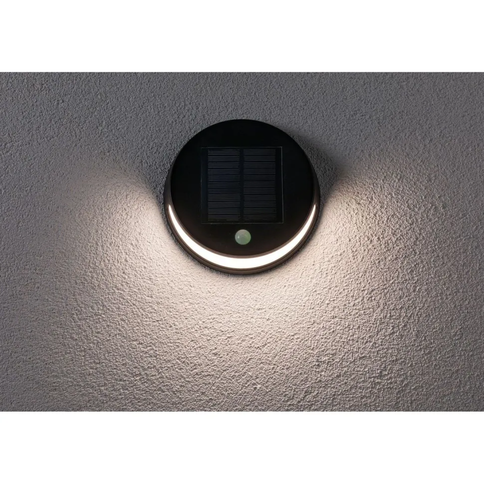 LED-ulkoseinävalaisin aurinkokennolla Paulmann Helena, IP44, 3000K, liiketunnistin, antrasiitti