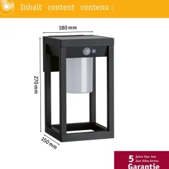 LED-ulkoseinävalaisin aurinkokennolla Paulmann Marisol, IP44, 3000K, liiketunnistin, musta