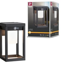 LED-ulkoseinävalaisin aurinkokennolla Paulmann Marisol, IP44, 3000K, liiketunnistin, musta