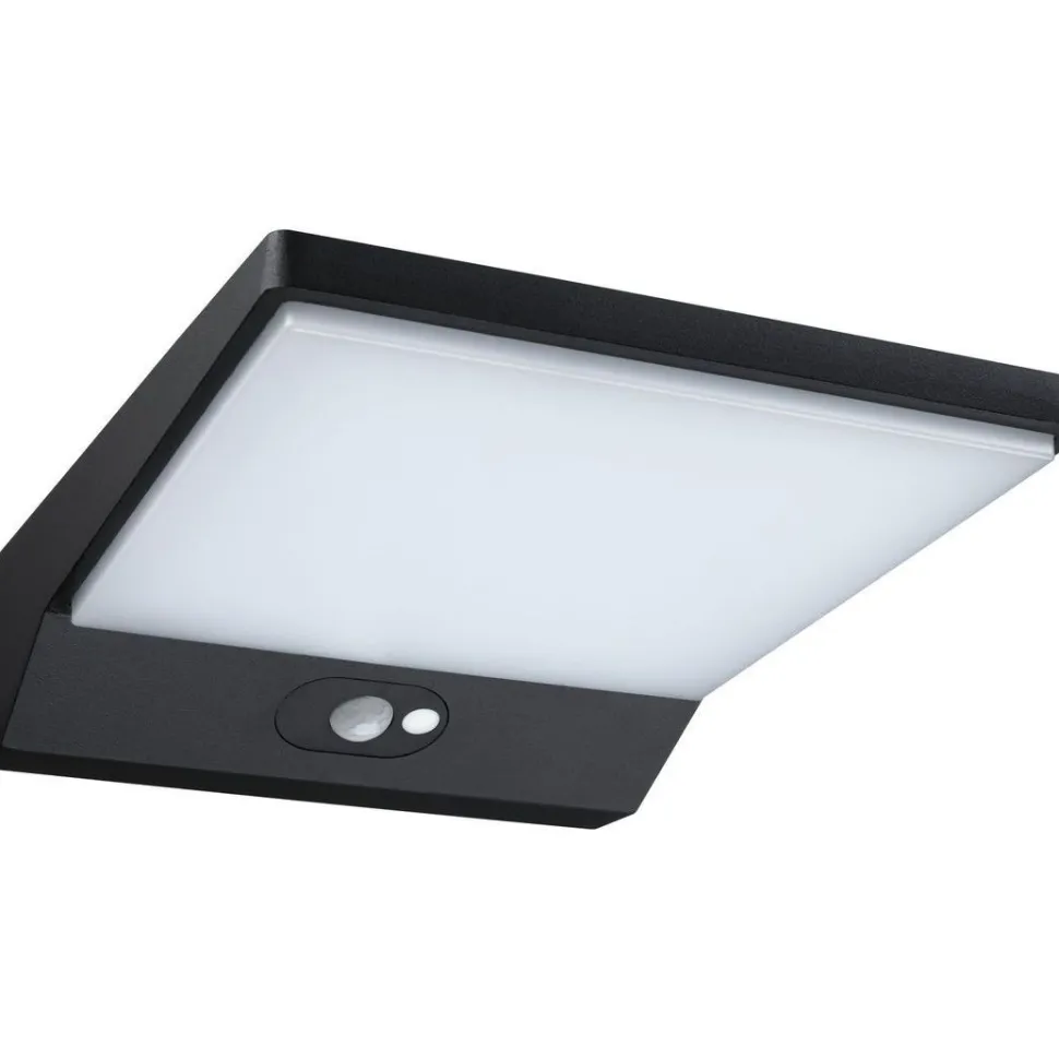 LED-ulkoseinävalaisin aurinkokennolla Paulmann Ronas, 18x25cm, IP44, 3000K, liiketunnistin, tummanharmaa