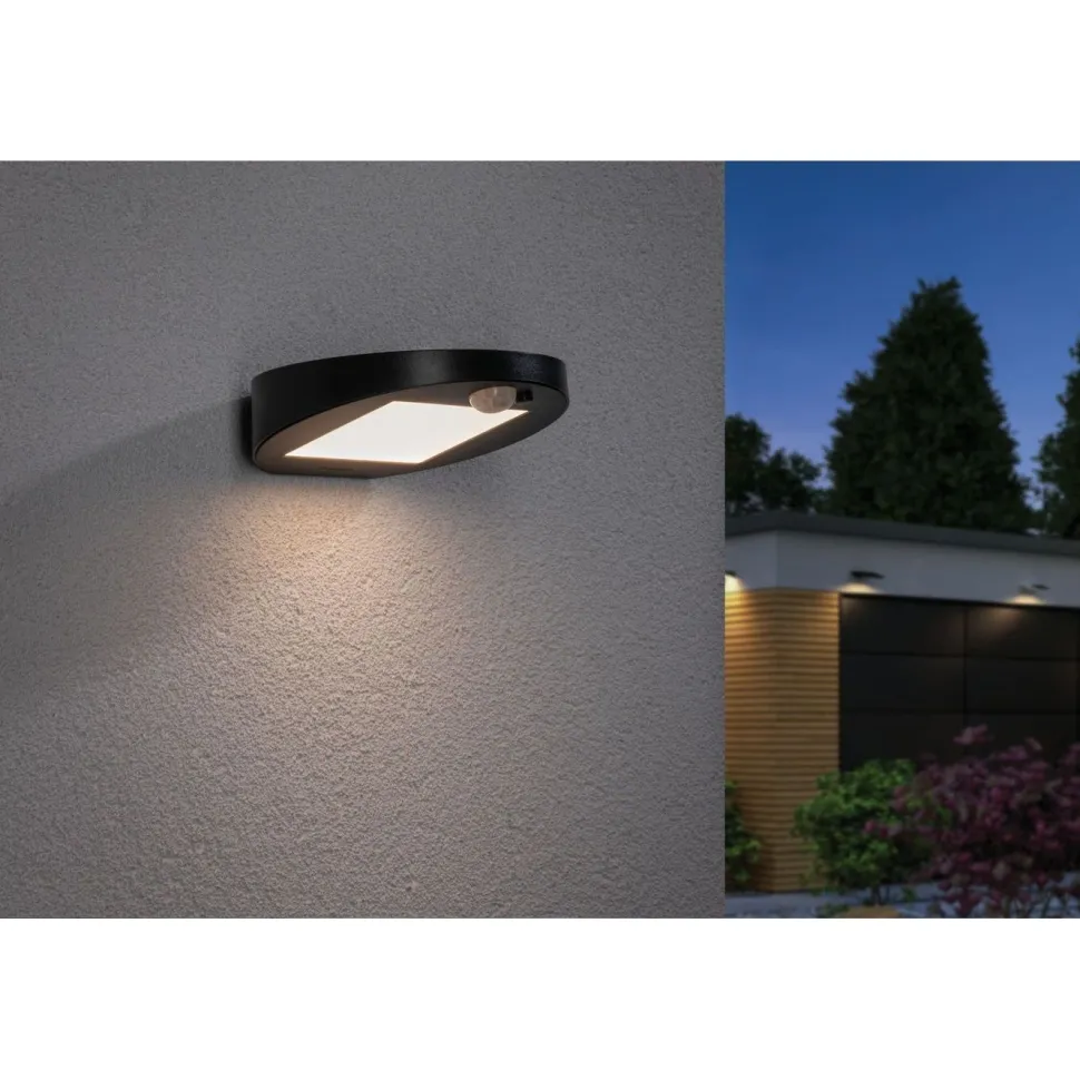 LED-ulkoseinävalaisin aurinkokennolla Paulmann Ryse, IP44, 3000K, liiketunnistin, antrasiitti